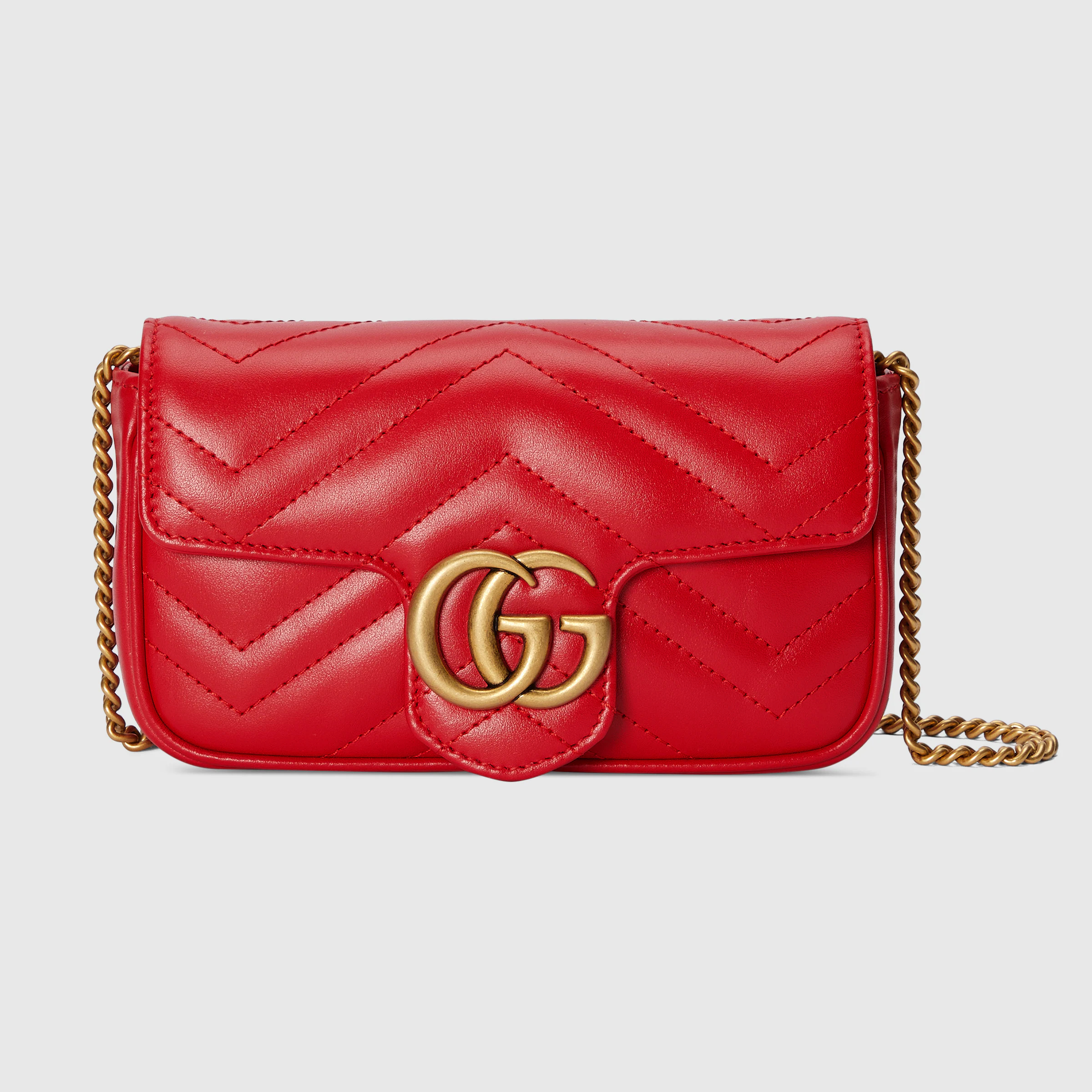 GUCCI GG Matelassé Leather Bag Hardware Flap Shoulder Bag / Red - KAIROO