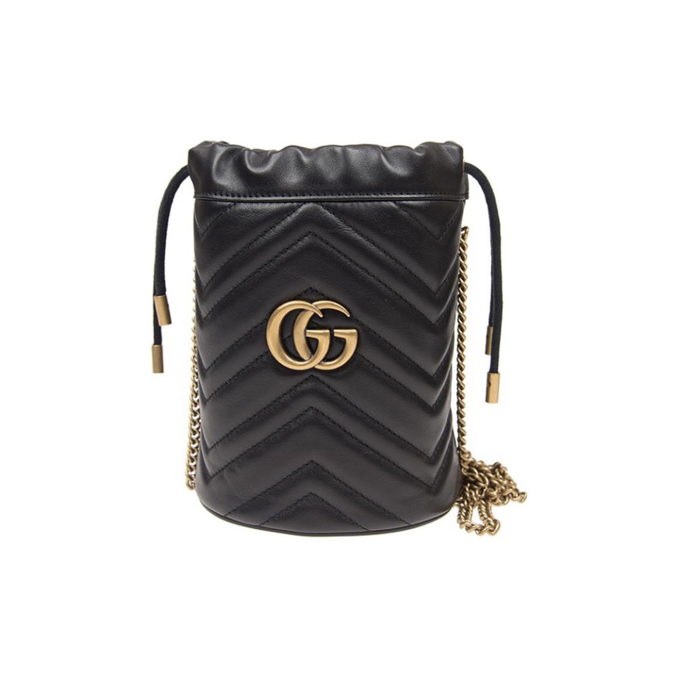 Gucci Chevron Quilted Leather Marmont Drawstring GG Bucket Bag/ Small - KAIROO