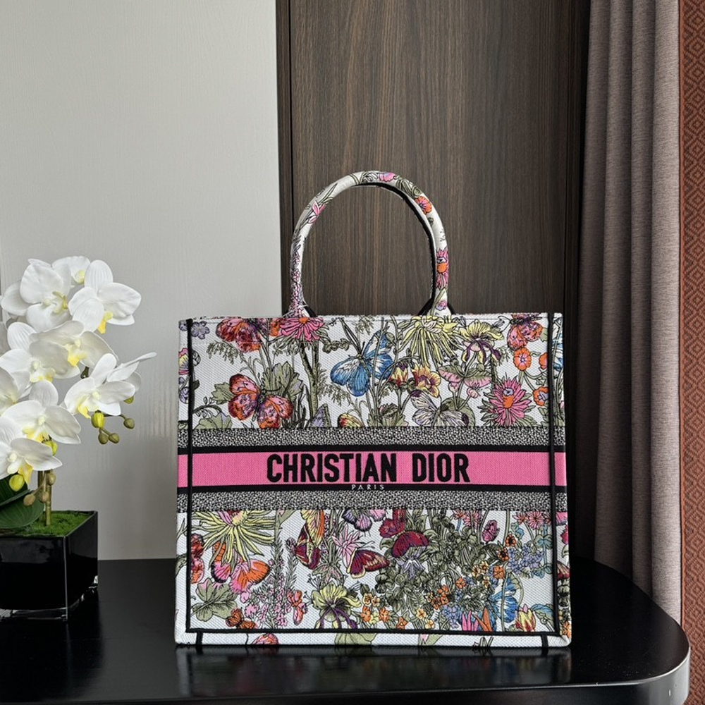 Dior Book Tote Full Multicolor Butterfly Floral Large Tote - KAIROO