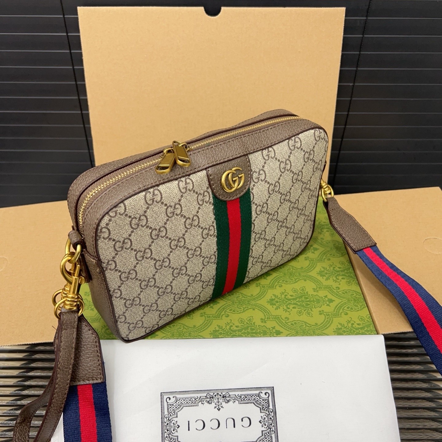 GUCCI Ophidia Camera Bag GG Canvas and Leather Crossbody Bag - KAIROO