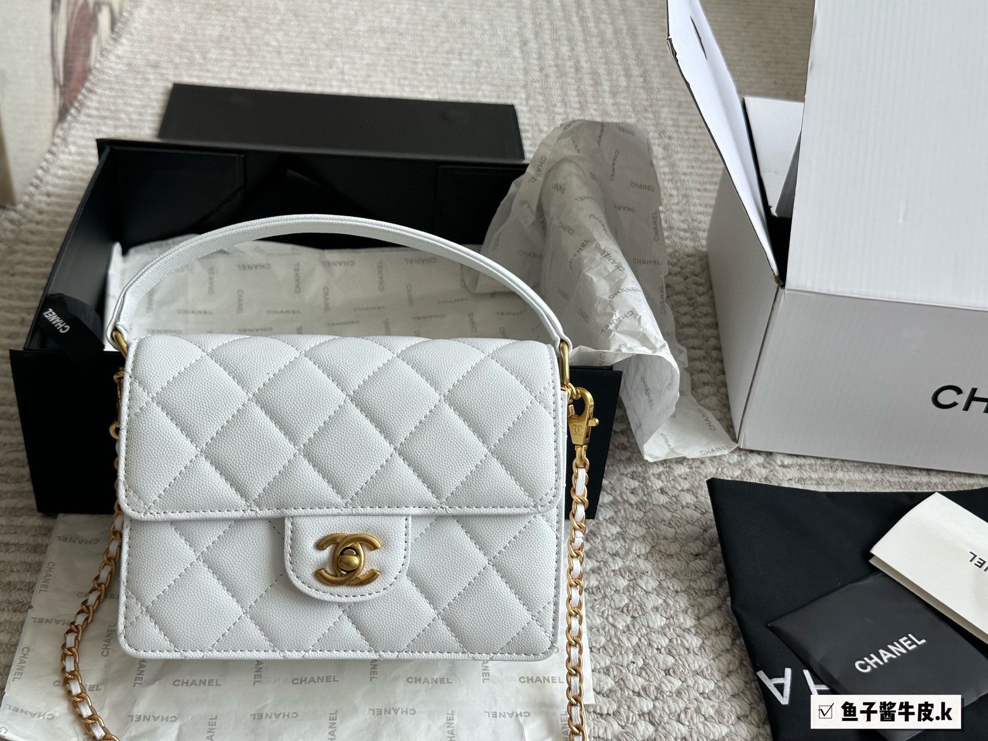 Chanel White Caviar Leather Trend CC Top Handle Bag - KAIROO