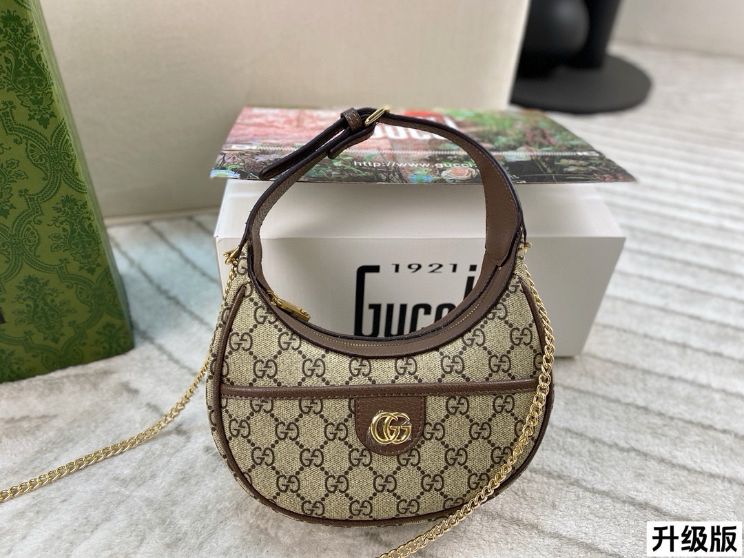 Gucci Ophidia Monogram Canvas Half-moon Hobo Bag Chain Strap Mini Shoulder Bag - KAIROO