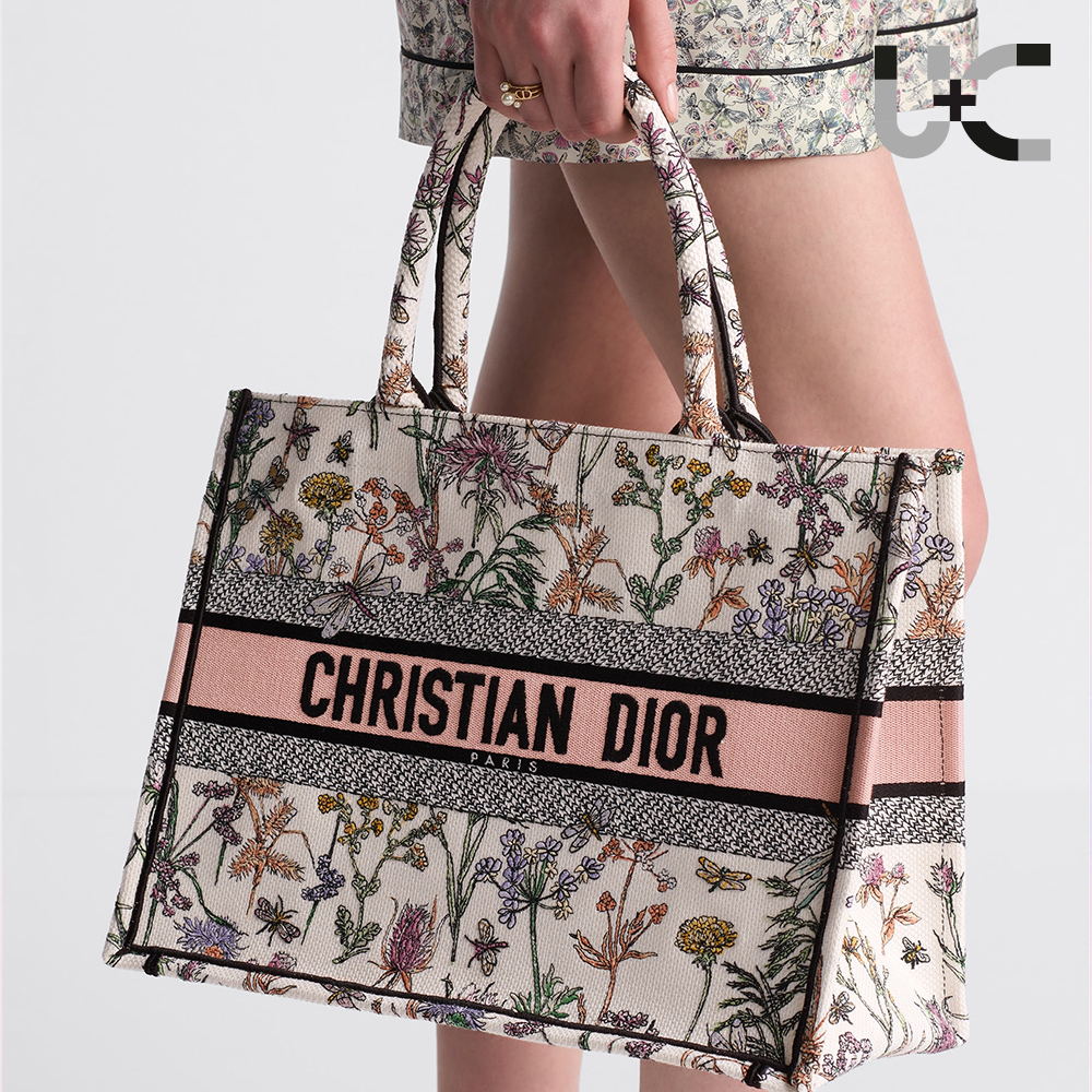 Dior Medium Floral Embroidery Canvas Embroidered Tote Tote Bags - KAIROO