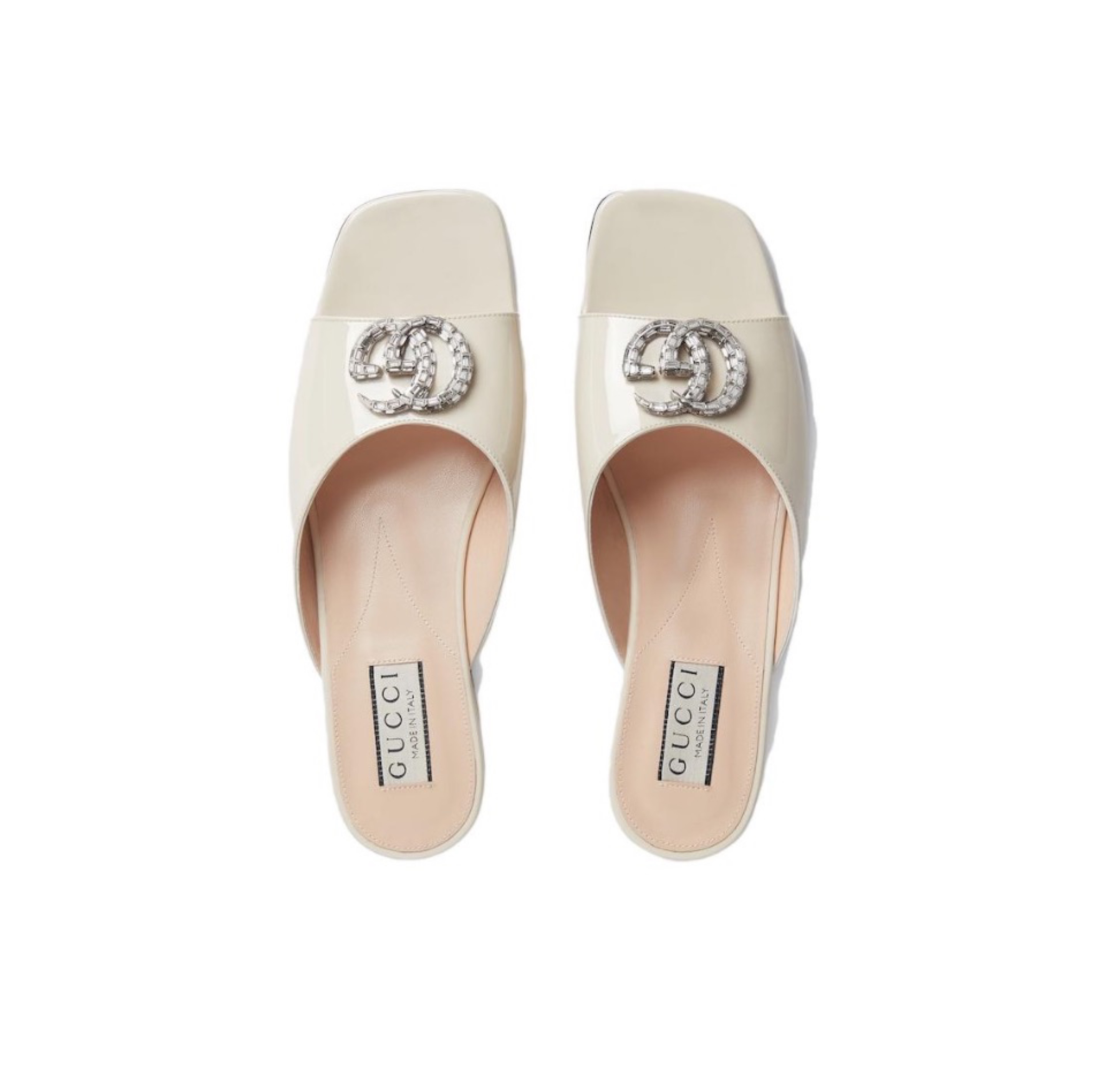 GUCCI Interlocking G Crystal Logo Square-toe Low Block Heel Sandals - KAIROO