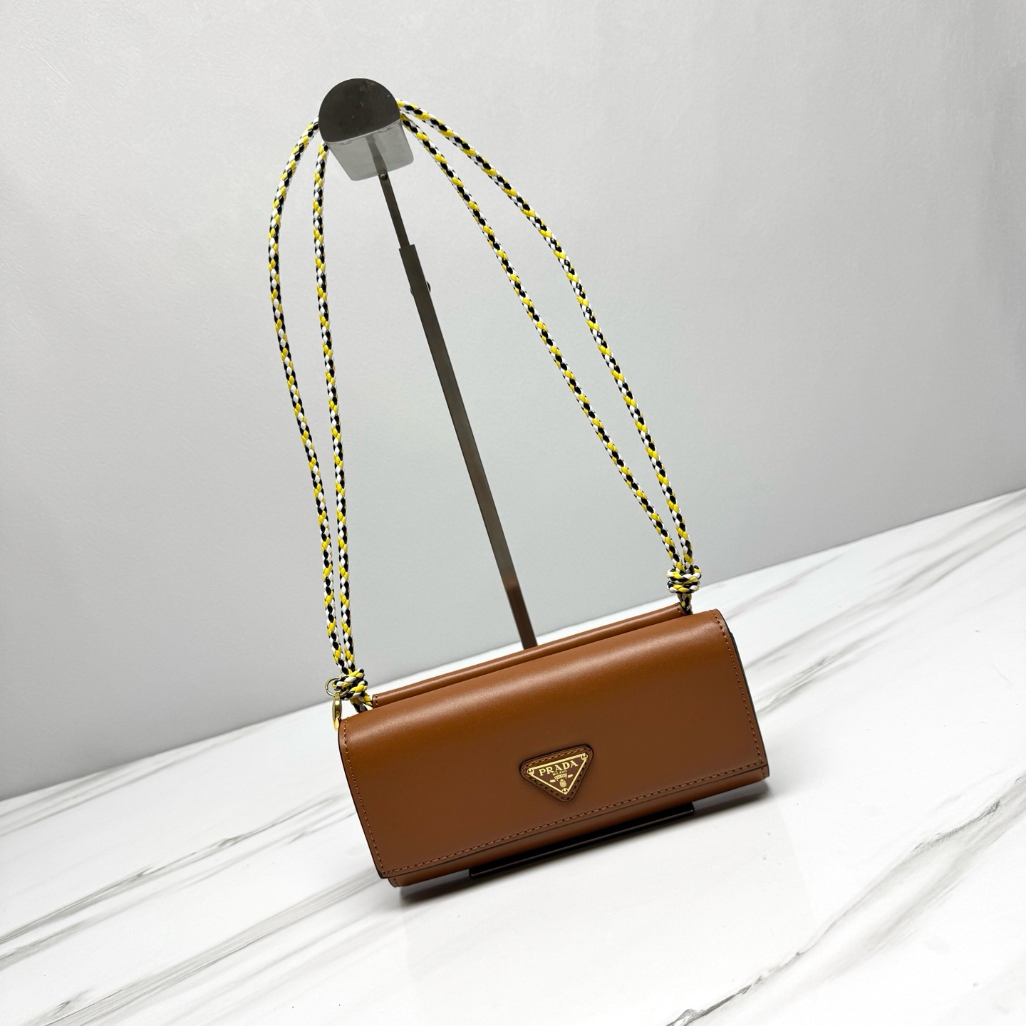 Prada Tri-Logo Braided Rope Strap Saffiano Leather Shoulder Bag - KAIROO