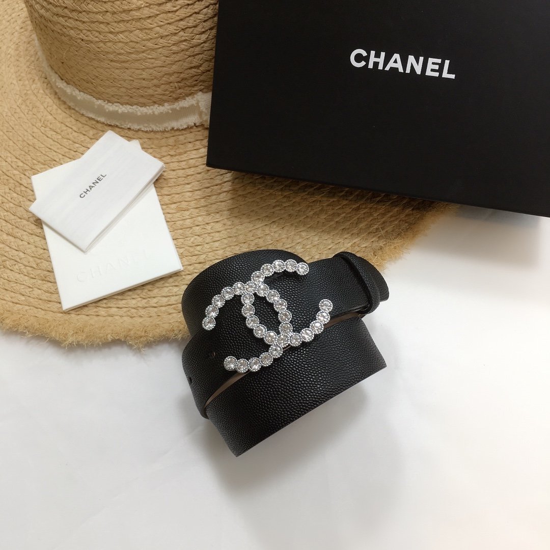 Chanel Belt With Beaded Buckle Black With Silver Hardware Women Belt 30MM - KAIROO