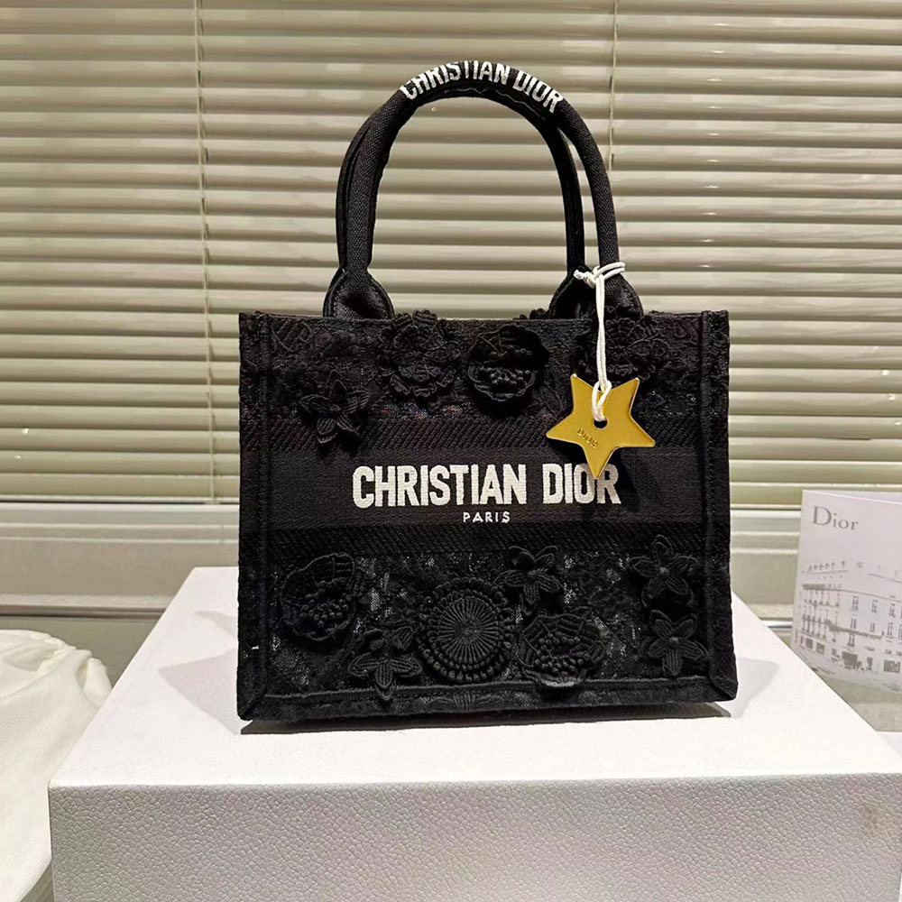 Dior Book Tote Small Lace Floral Embroidery Bag / Top Version - KAIROO