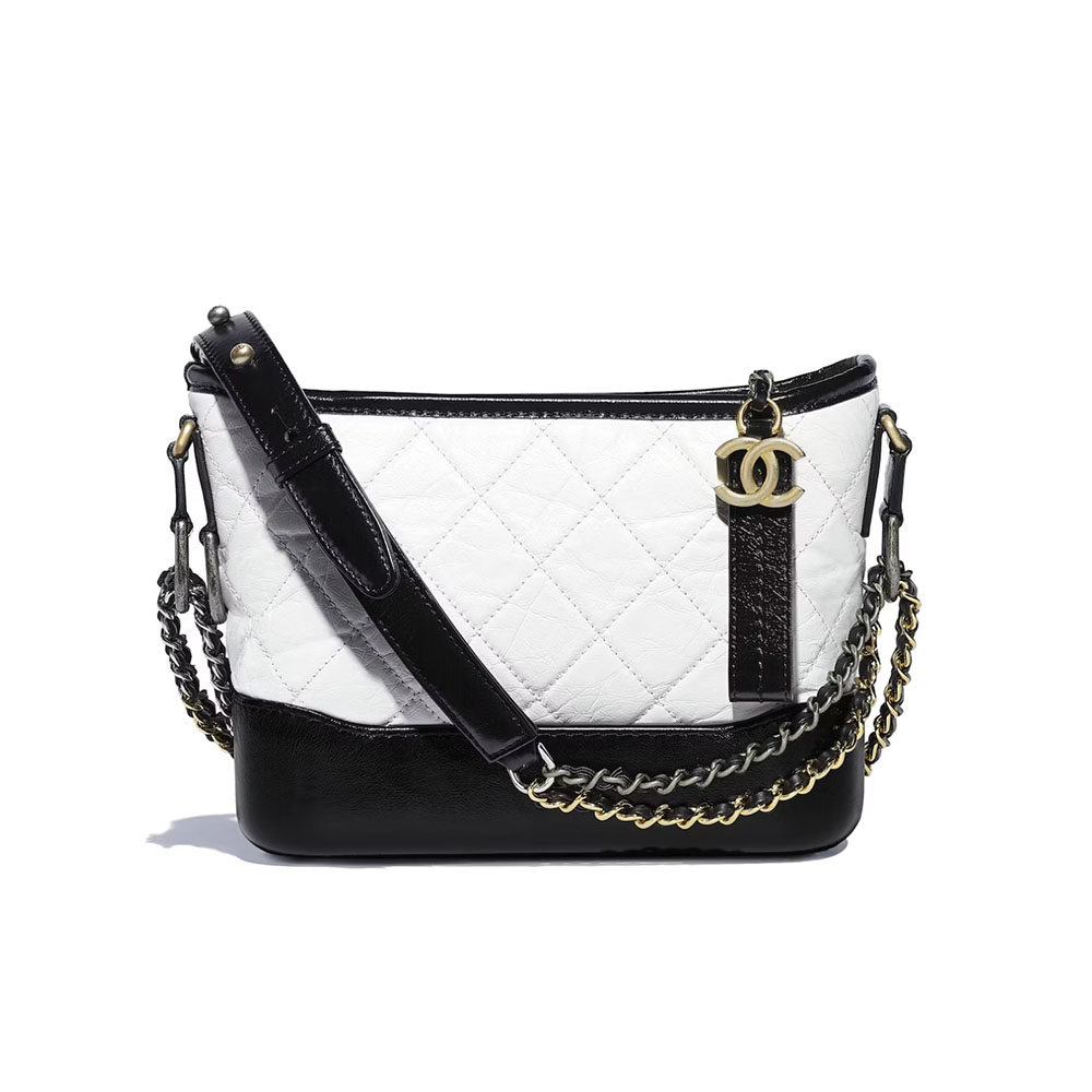 Chanel Small Diamond Quilted Aged Calf Two-Tone Two-Tone Chain Hobo Bag - KAIROO