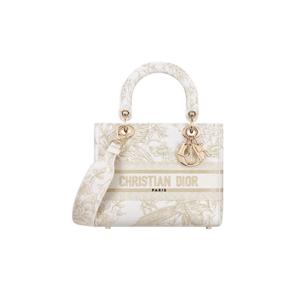 Dior Lady D-Lite Gold Bird & Floral Embroidery Dior Handle Crossbody Bag / 10A - KAIROO