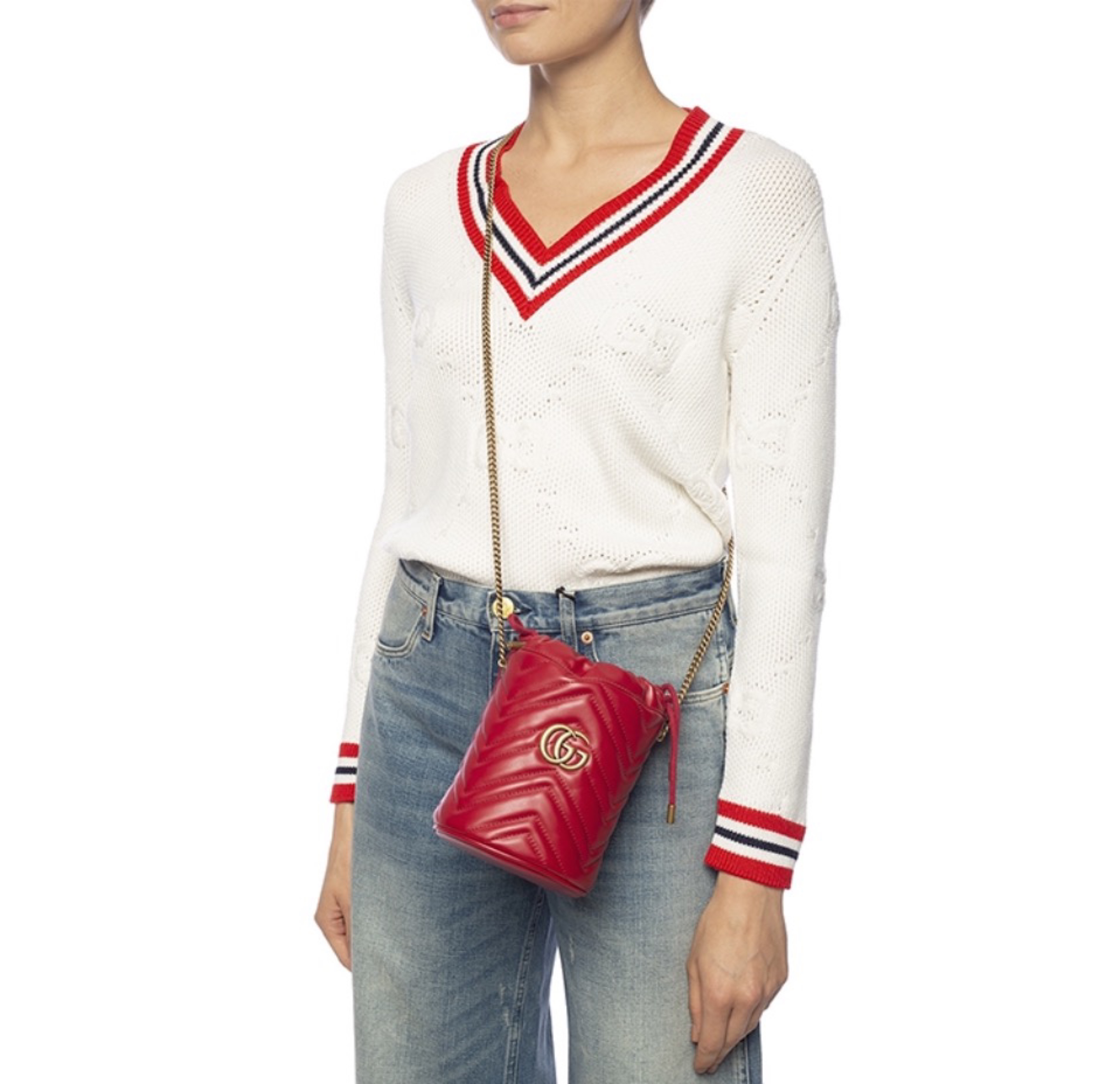 Gucci Chevron Quilted Leather Marmont Drawstring GG Bucket Bag/ Small - KAIROO