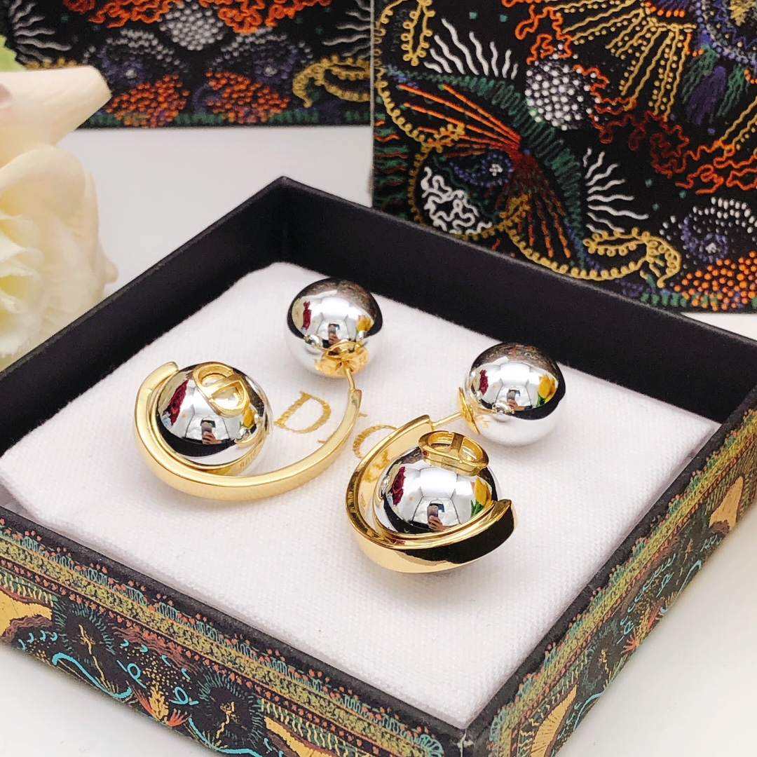 Dior CD Icon Two-Tone Metal Ball Drop Earrings - KAIROO
