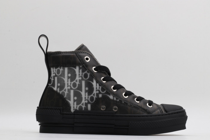 Dior B23 High-Top Sneaker in Black Oblique Jacquard Transparent Layered - KAIROO
