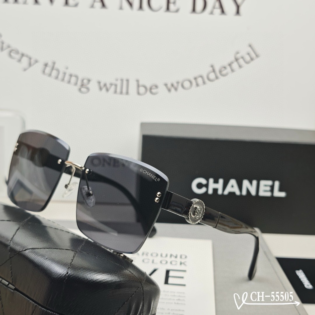 Chanel Camellia Motif Rimless Square Polarized Sunglasses - KAIROO