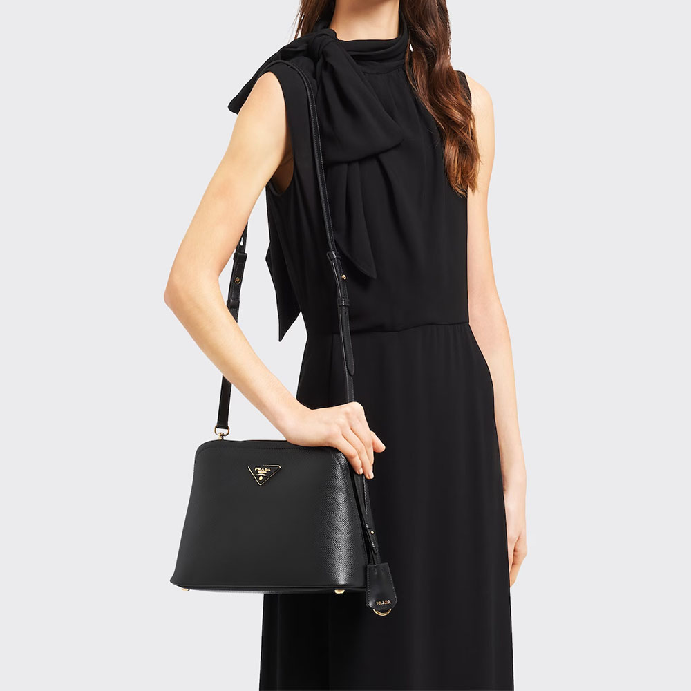 Prada Medium Matinée Saffiano Leather Trapezoidal Handle Shoulder Bag - KAIROO