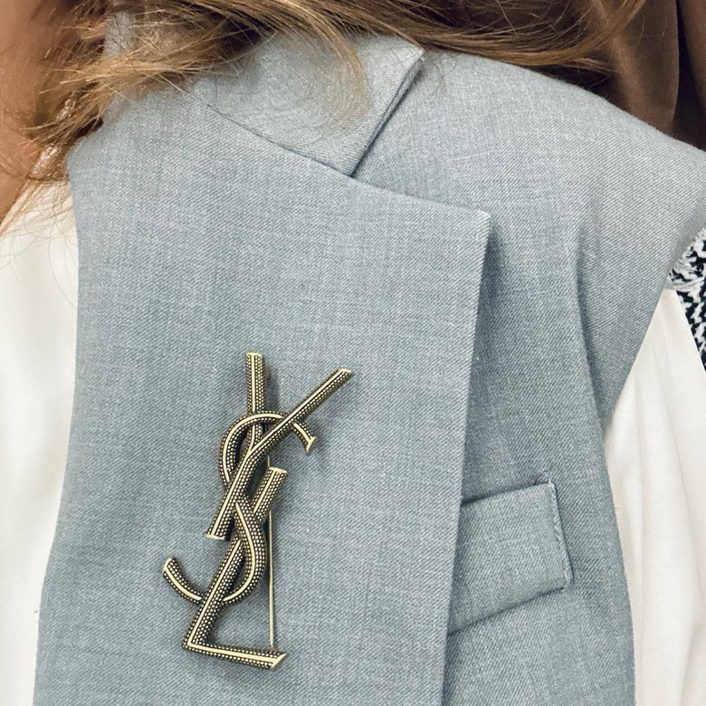 Saint Laurent YSL Textured Monogram Brooch - KAIROO