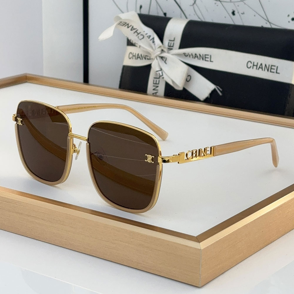 Celine Metal Square Sunglasses with Stereoscopic Temple Logo Top quality - KAIROO