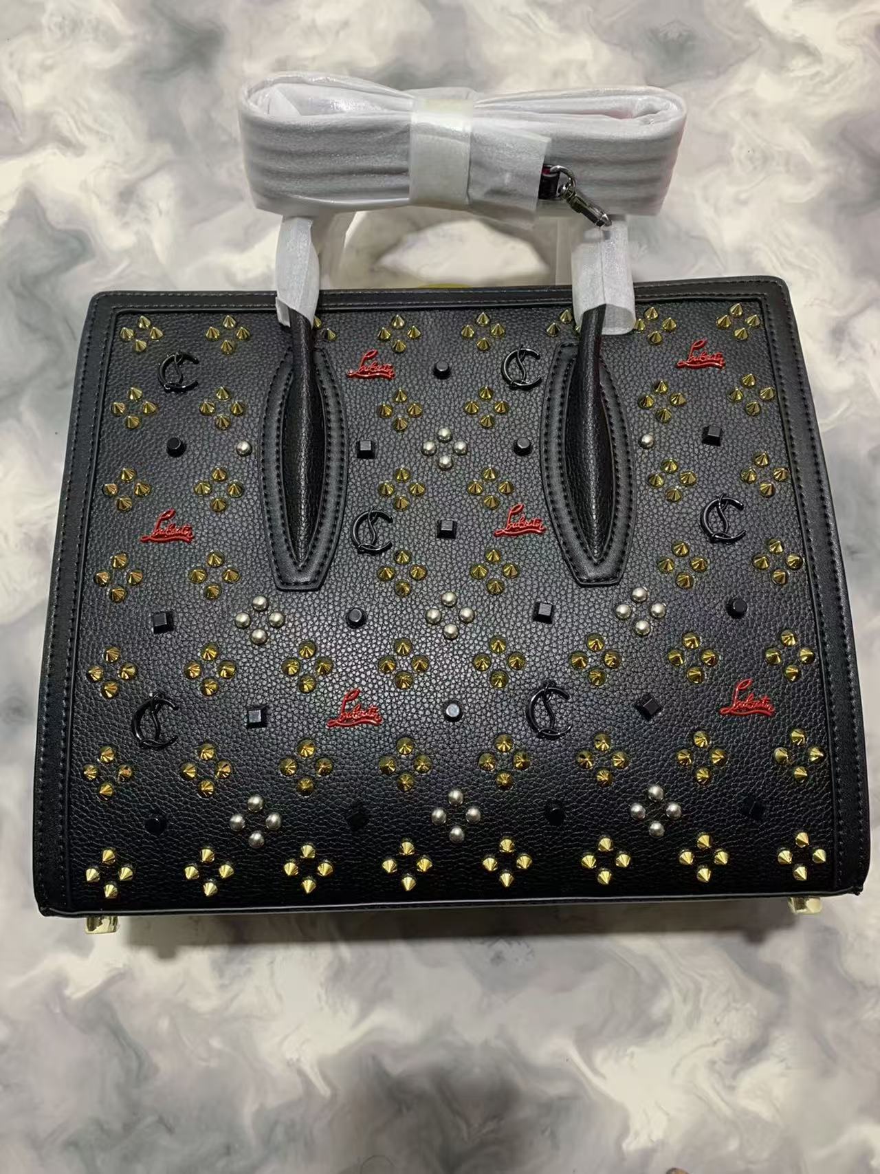 Christian Louboutin Paloma Mixed-Metal Spikes & Logo Embellished Satchel Bag - KAIROO