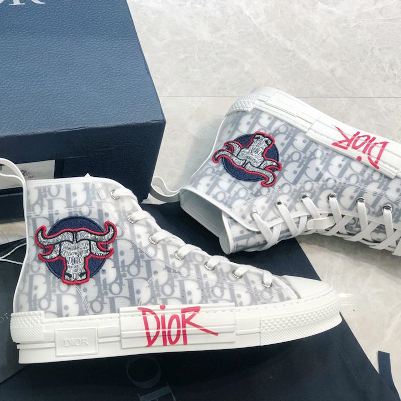 Dior B23 High-Top Sneaker in Oblique Canvas with Shawn Stussy Ox Head - KAIROO