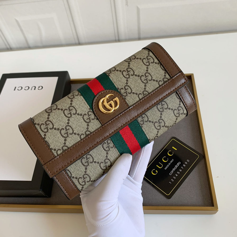 GUCCI Ophidia Monogram Flap Web Stripe Long Wallet - KAIROO
