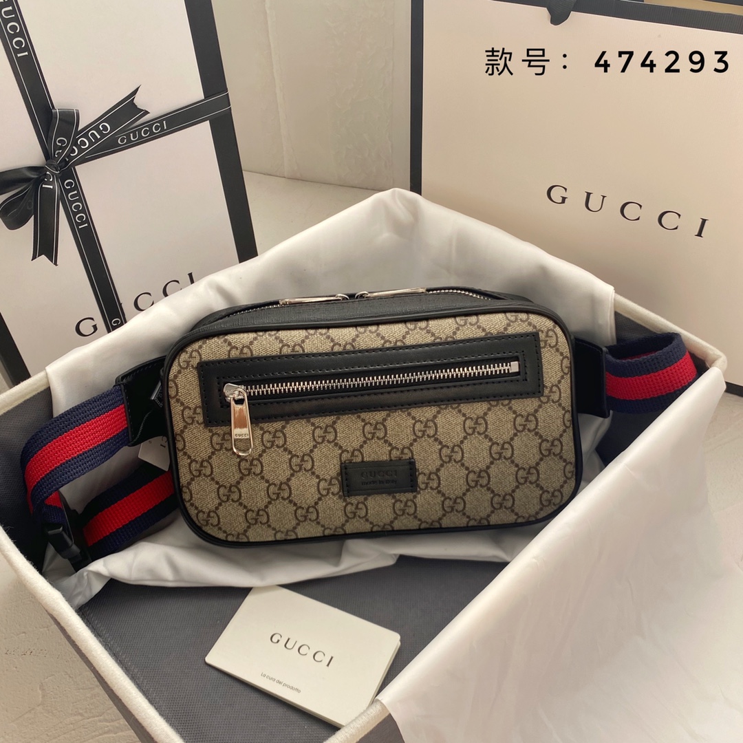 GUCCI GG Canvas and Leather Trim Belt Bag Supreme Fanny Pack - KAIROO