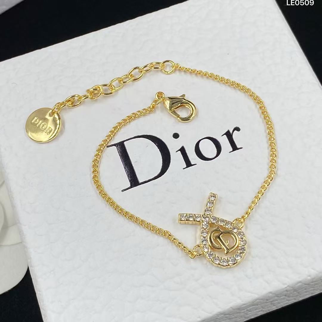 Dior Gold-Finish Metal Crystal CD Icon Cross Bracelet - KAIROO