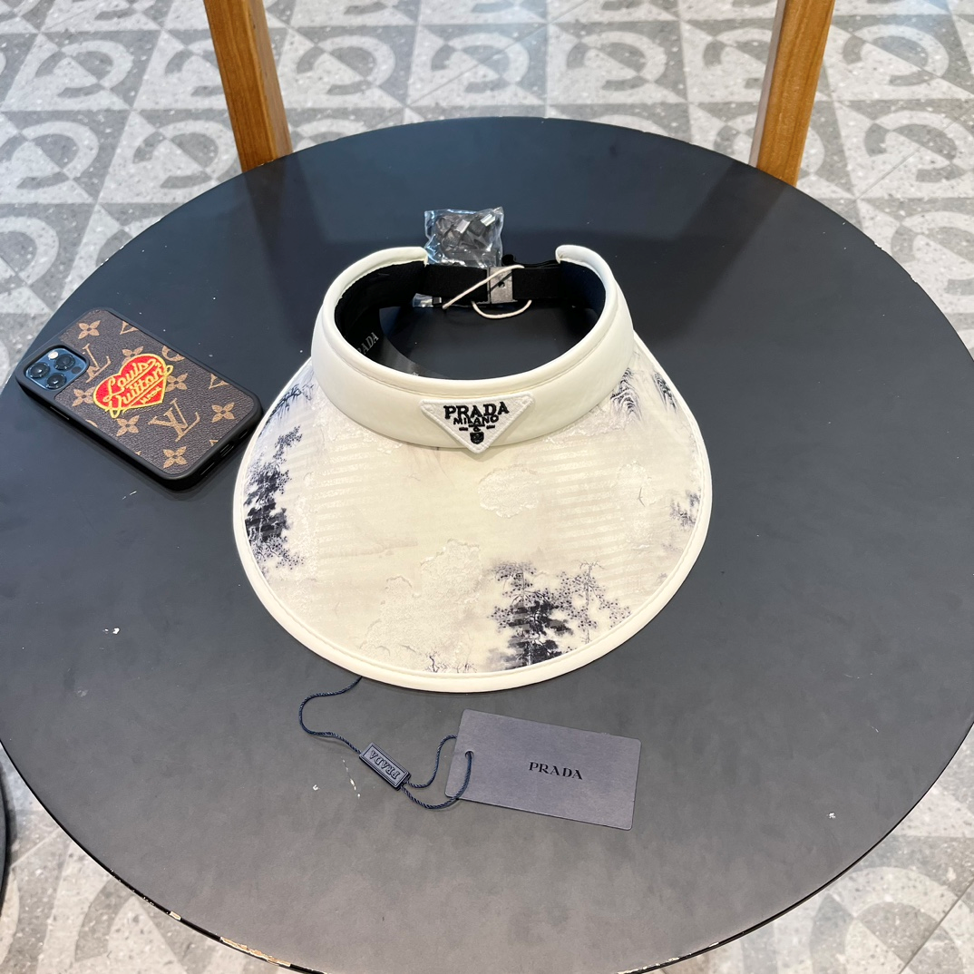 Prada Ink Wash Landscape Print Wide-brim Empty Top Sun Visor Hat - KAIROO