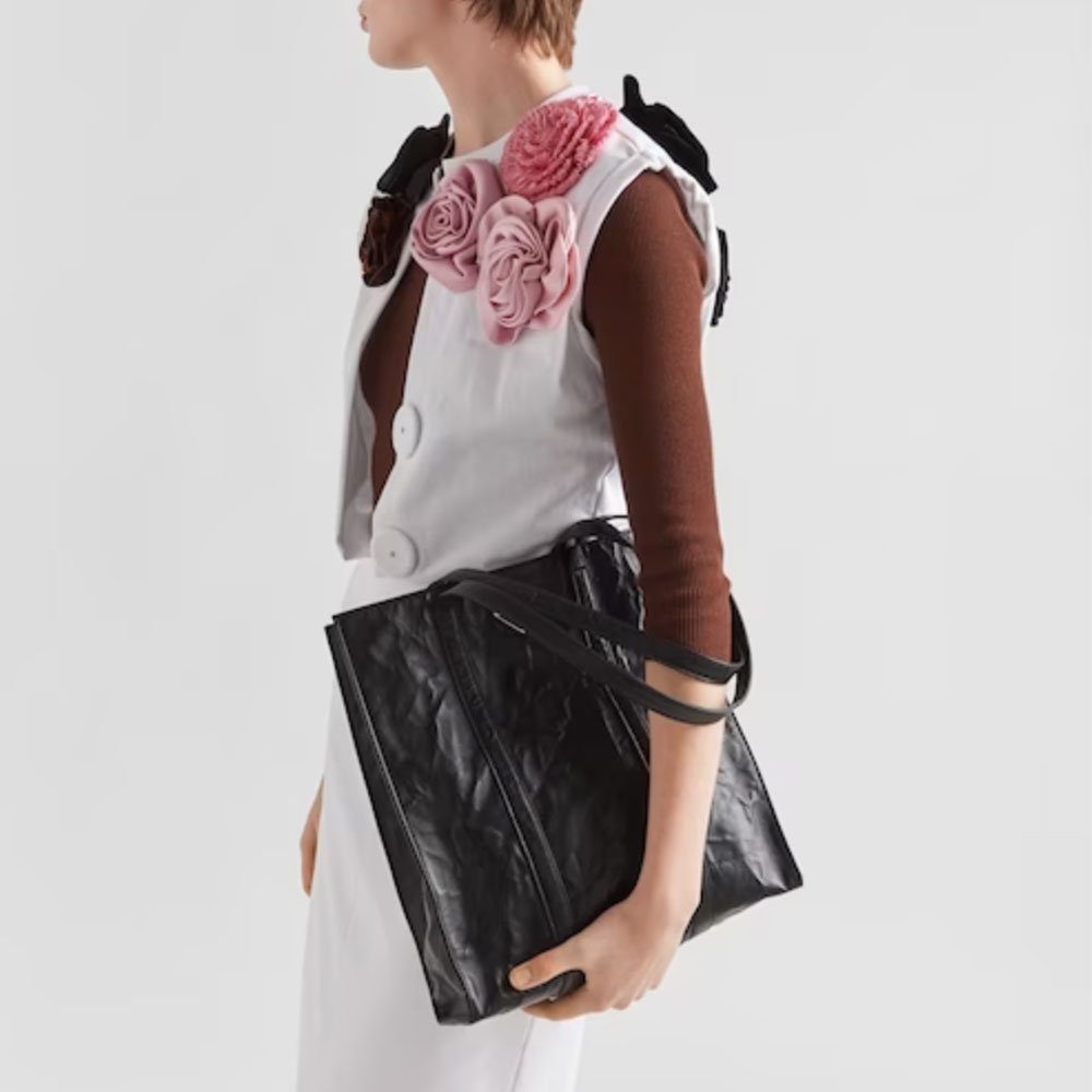 Prada Small Vertical Structured  Crinkled Antique Nappa Leather Tote Bag - KAIROO