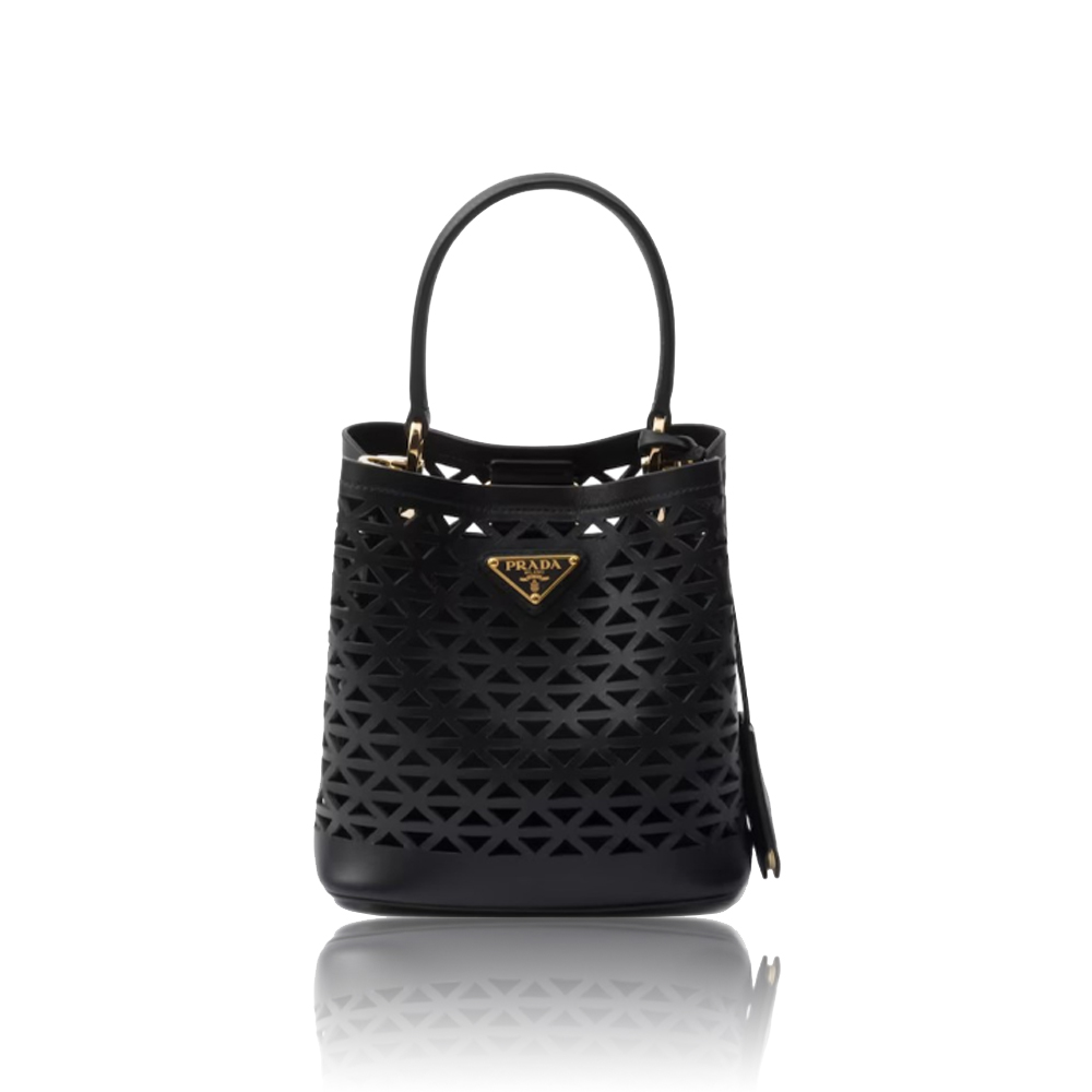 Prada Panier Leather Triangle Cutout Pattern Top Handle Bucket Bag - KAIROO