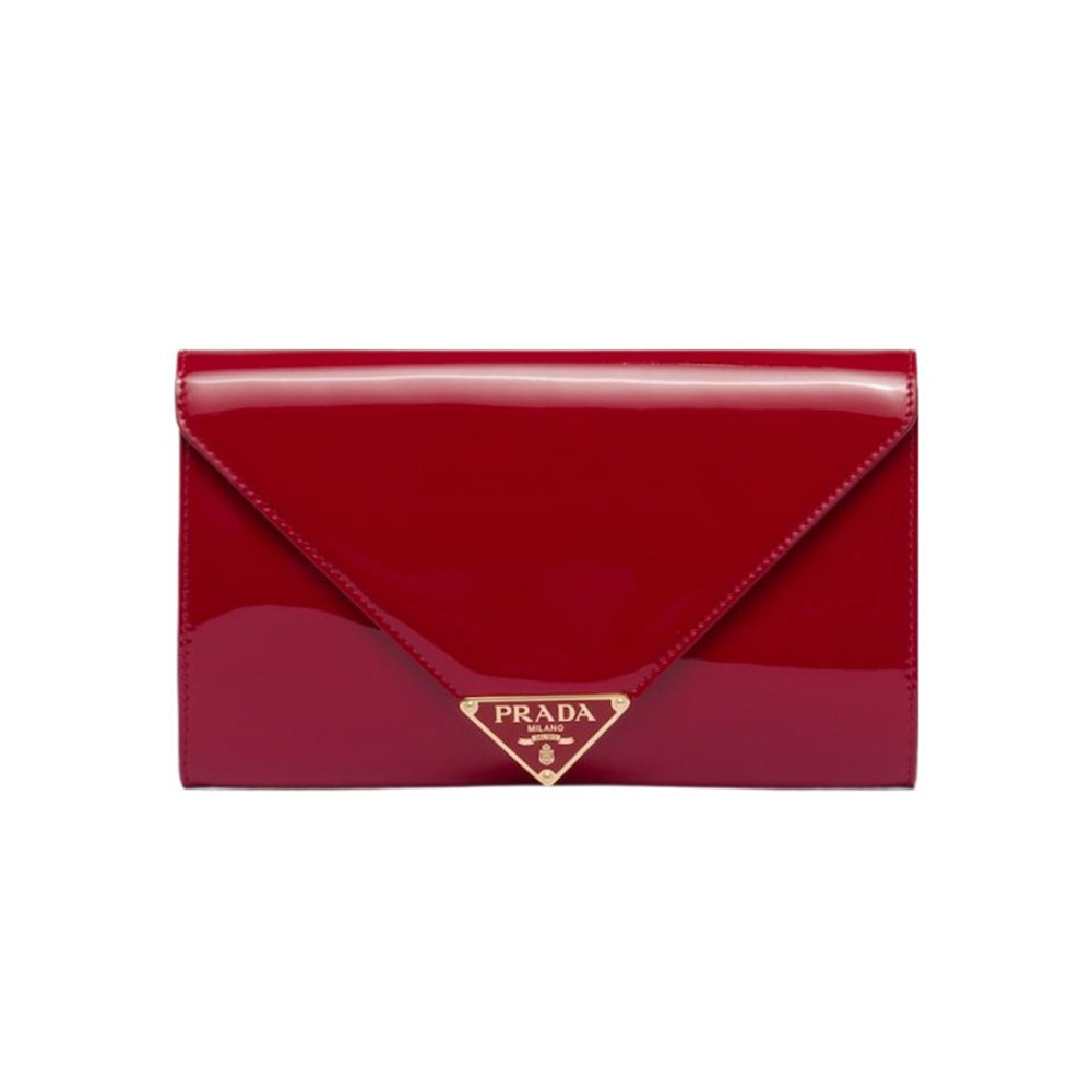 Prada Logo Patent Leather Envelope Clutch Shoulder Bag - KAIROO