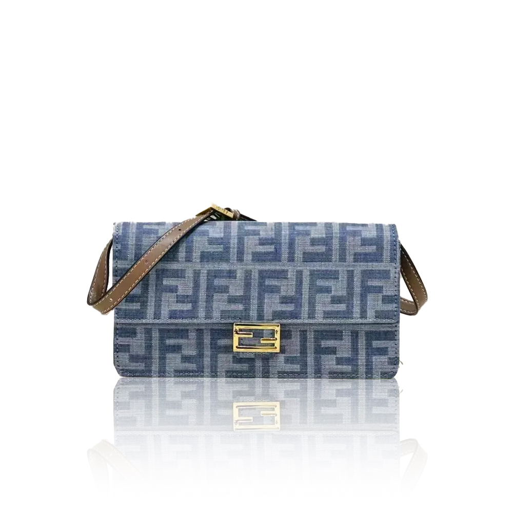 Fendi Baguette WOC FF Denim Gold-Tone Chain Bag - KAIROO