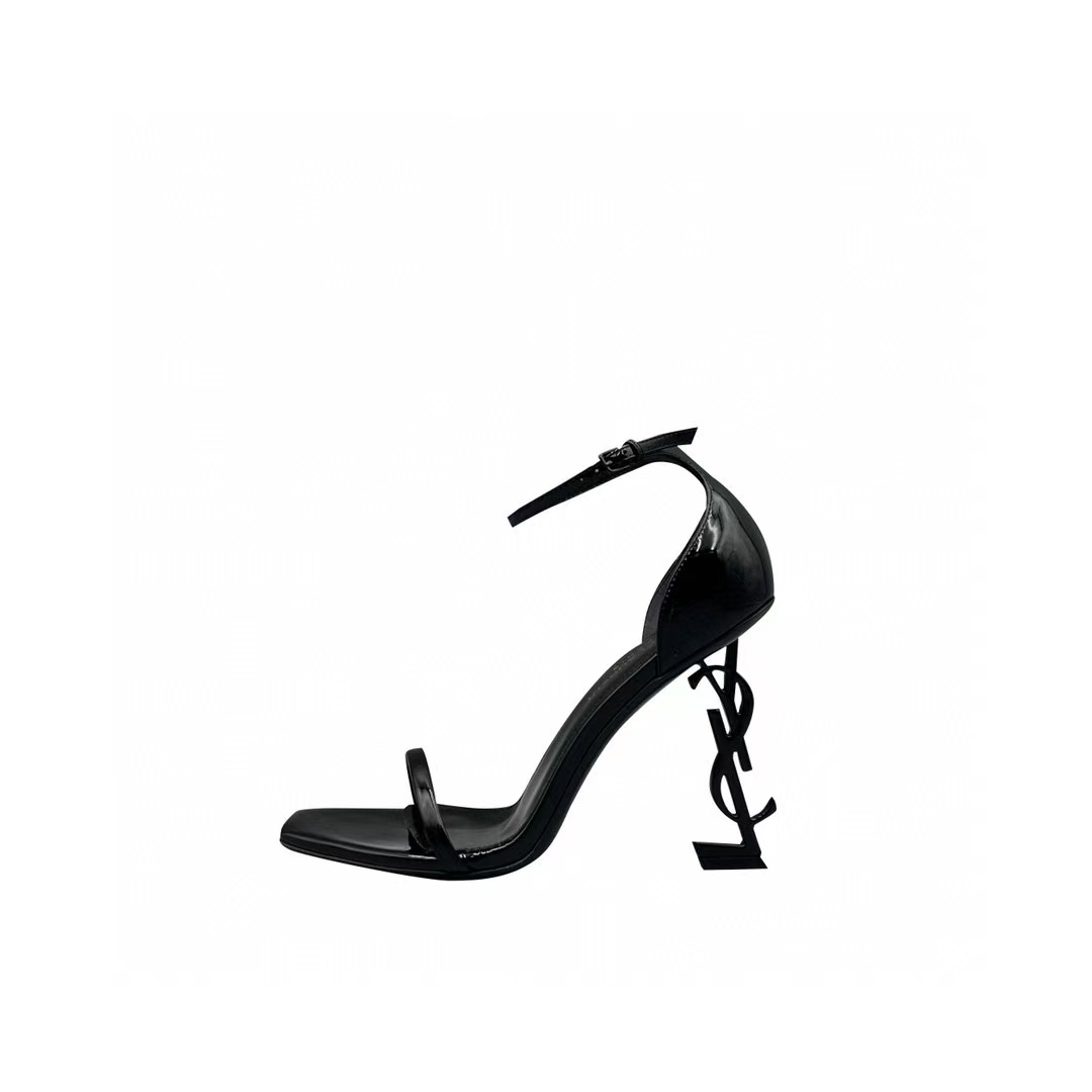 Saint Laurent Opyum Sandals In Patent Leather With Black Ysl Heel - KAIROO
