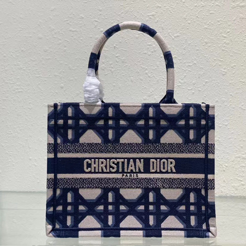 Dior  Book Tote with D-Lace Canvas Cannage Embroidery Tote Bags - KAIROO