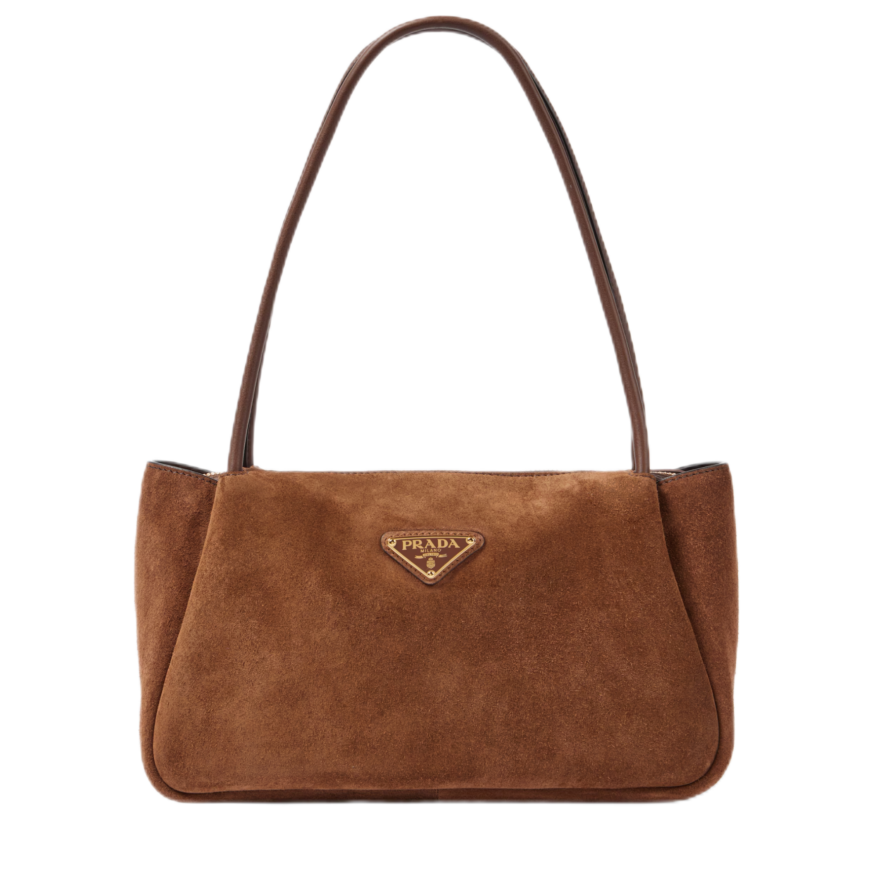Prada Suede Leather Medium Rectangular Handle Shoulder Bag/Cognac Brown - KAIROO