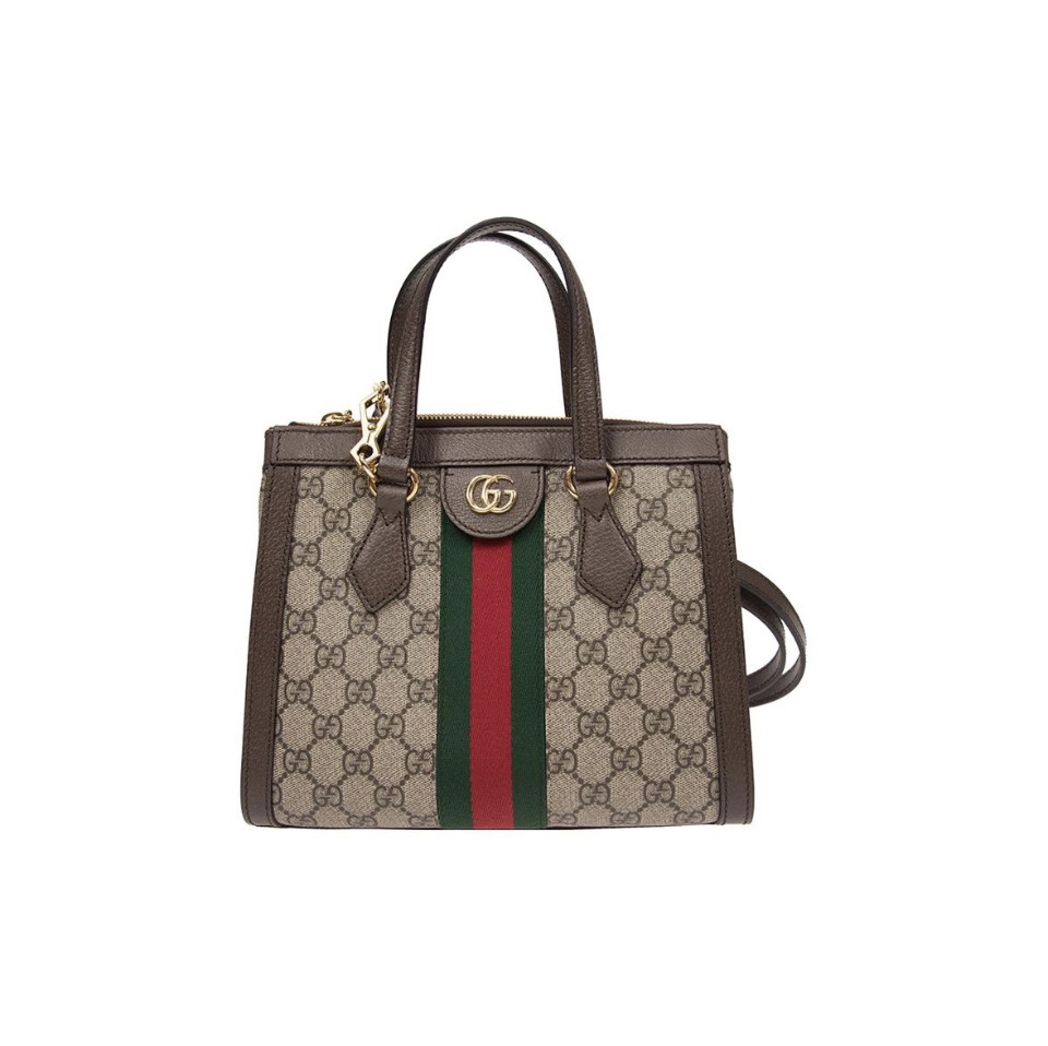 Gucci GG Monogram Web Strap Leather Trim Handle Crossbody Tote Bag - KAIROO