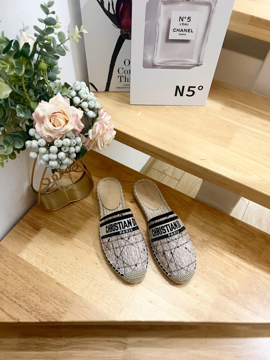 Dior Christian Dior Granville Tweed Espadrille Mule Backless Slipper Sandals Top Quality - KAIROO