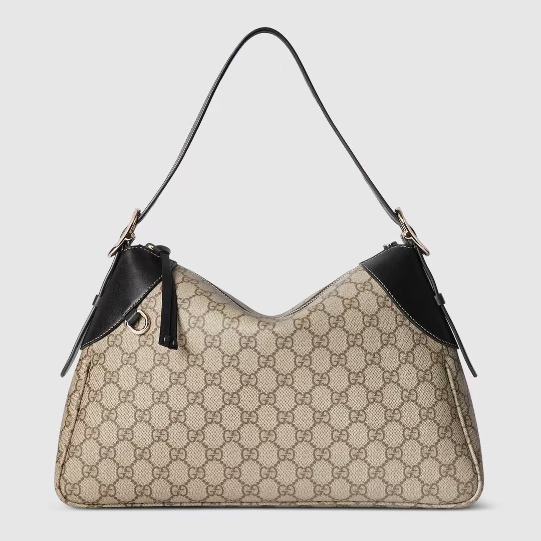 GUCCI GG Emblem Canvas and Leather Shoulder Bag - KAIROO