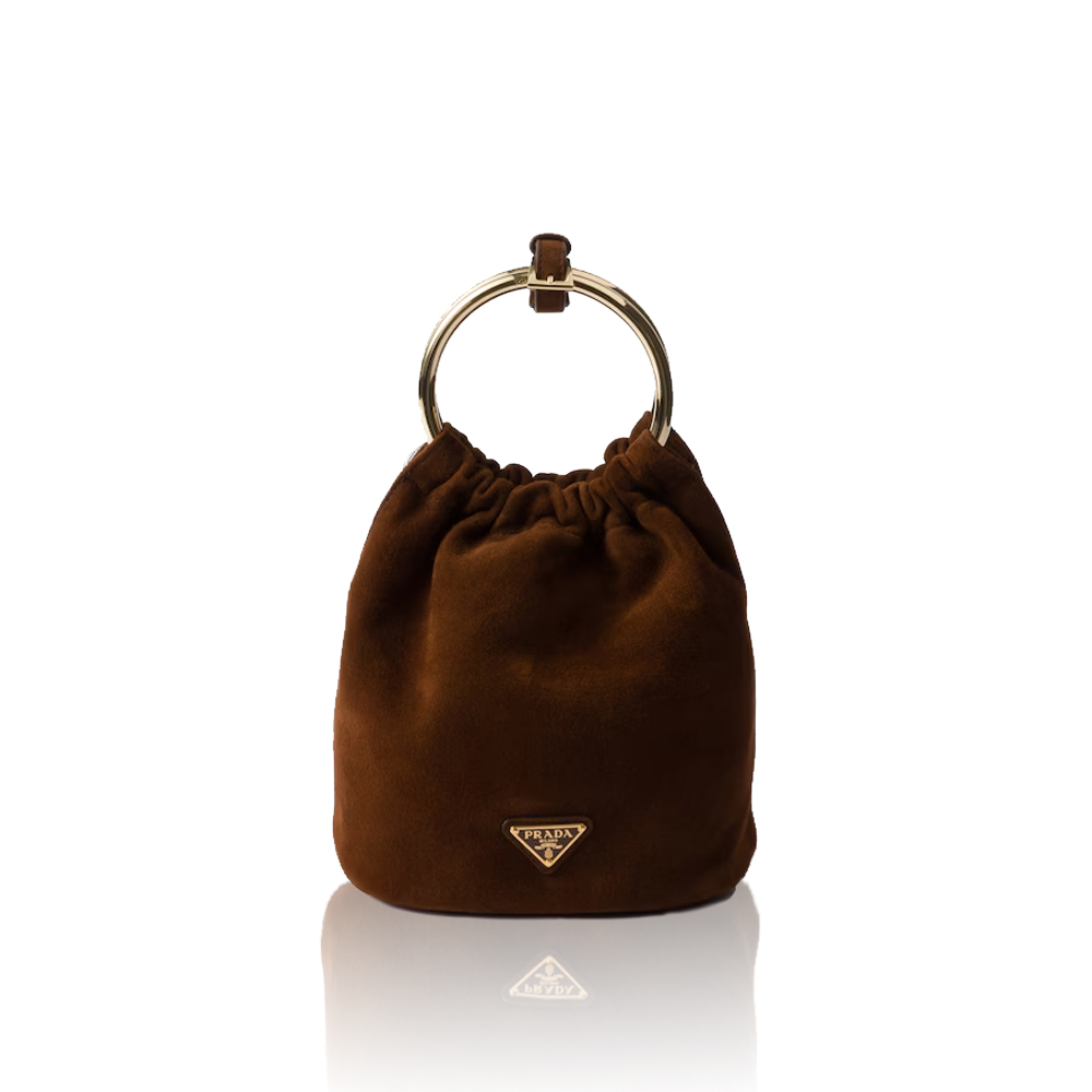 Prada Suede Leather Metal Ring Top Handle Mini Bag - KAIROO