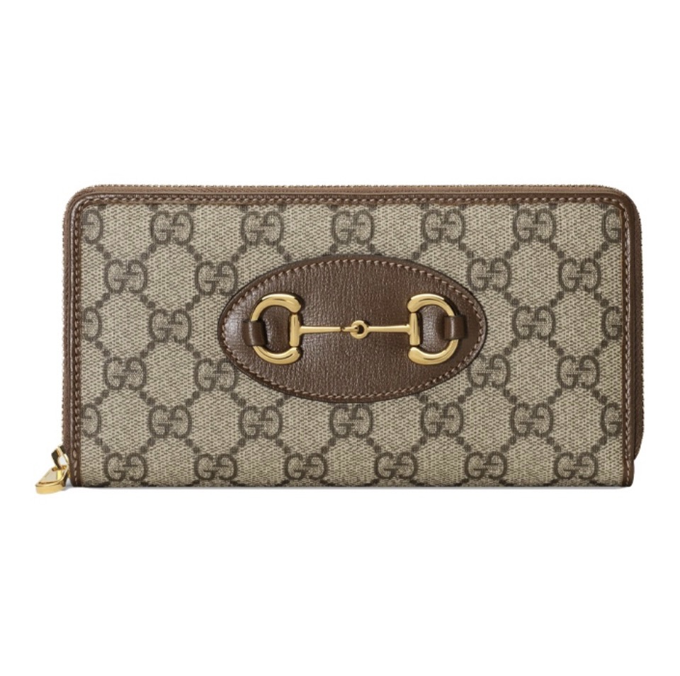 GUCCI GG Canvas Horsebit 1955 Monogram Compact Zip Around Long Wallet - KAIROO