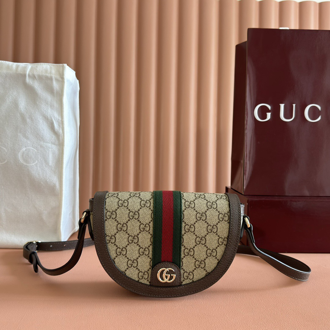 GUCCI Ophidia GG Canvas with Web Half-moon Bag Saddle Bag - KAIROO