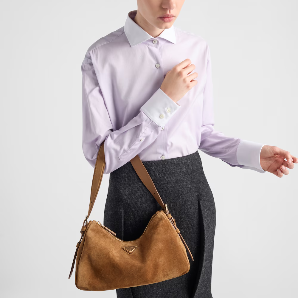 Prada TAimée riangle Logo Slouchy Suede Leather Shoulder Bag /10A - KAIROO