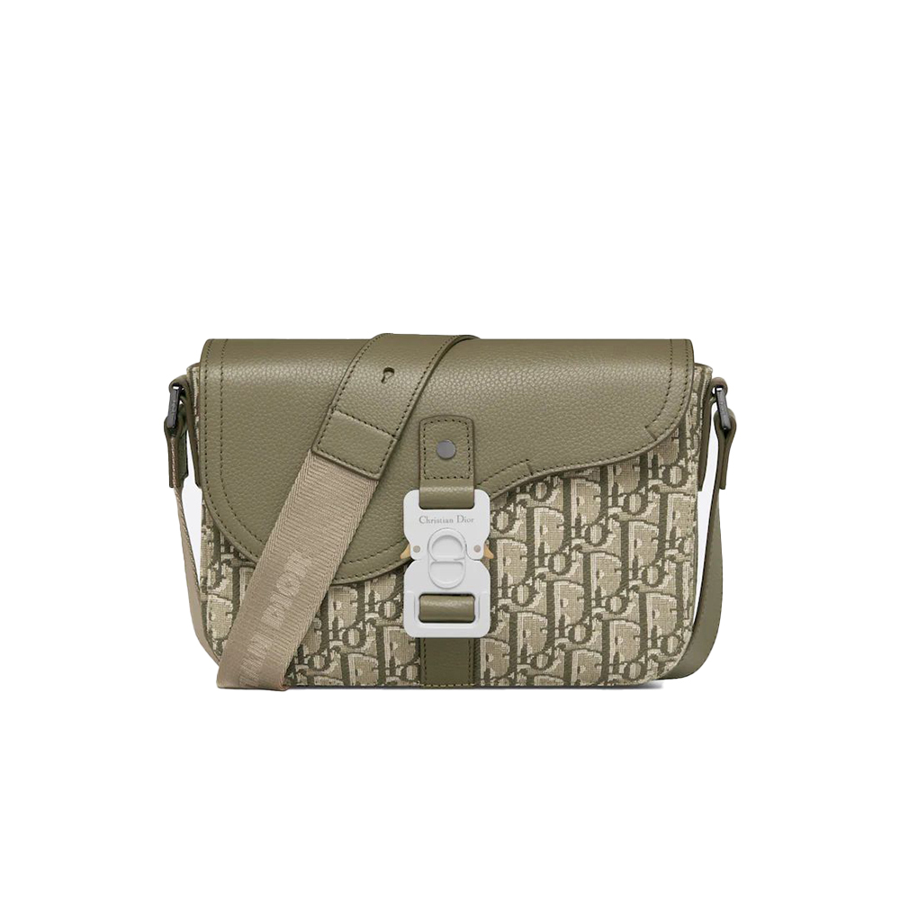 Dior Oblique Olive Green Monogram Leather Buckle Messenger Shoulder Crossbody Bag - KAIROO