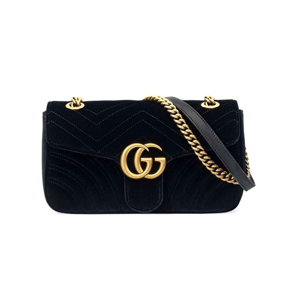 GUCCI Quilted Velvet GG Marmont Chevron Quilting Shoulder /Collection - KAIROO