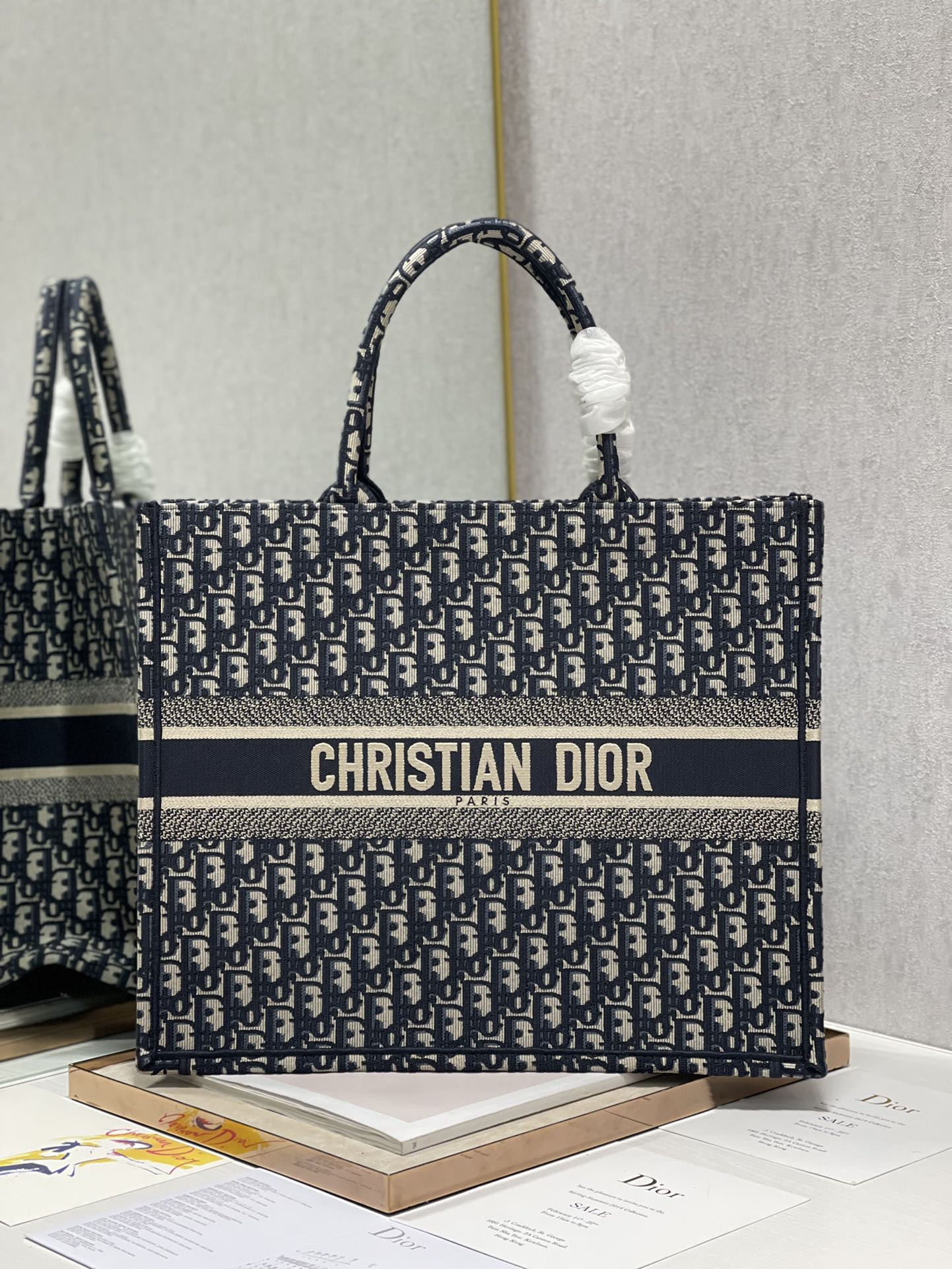 Dior Large Book Tote Logo Jacquard Embroidery Tote Bag /Blue -15A - KAIROO
