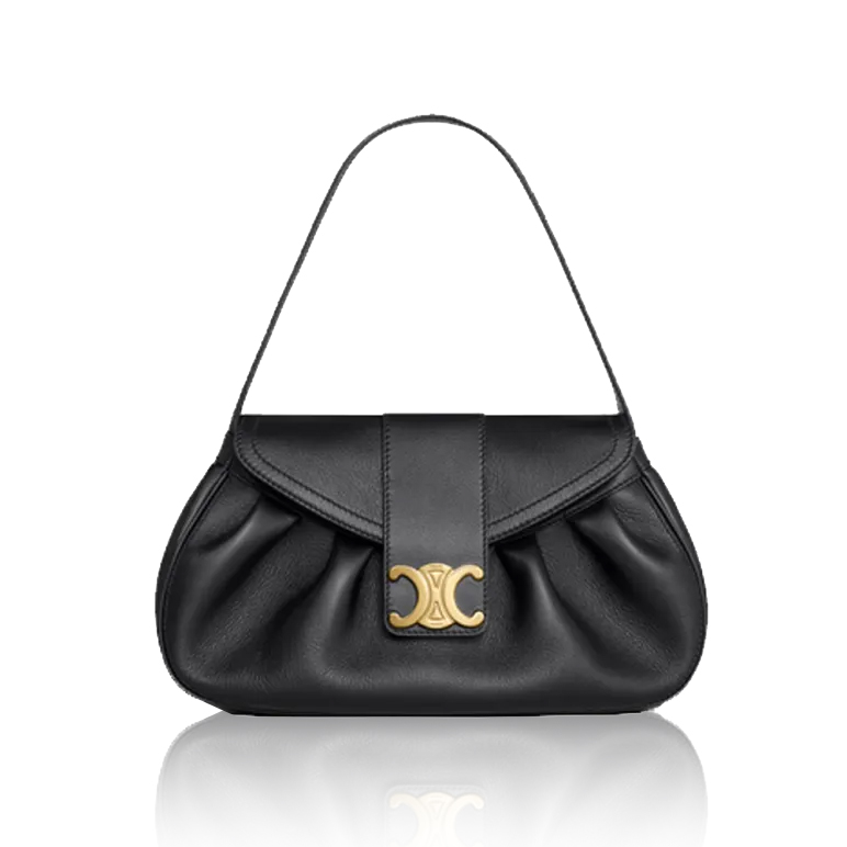 Celine Supple Leather Gold Triomphe Clasp Sleek Baguette Hobo Bag - KAIROO