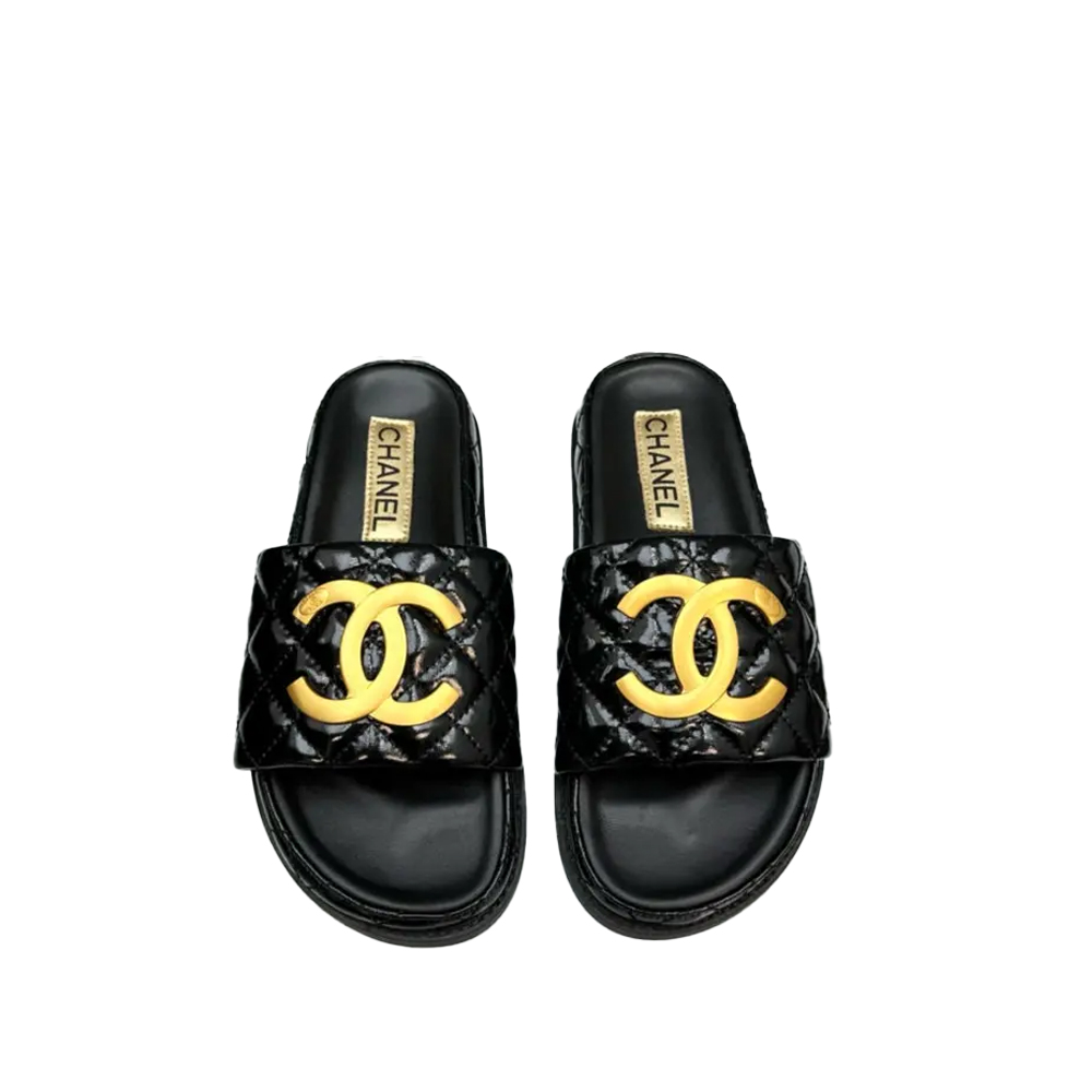 Chanel Large Logo Quilted Platform Slides - KAIROO