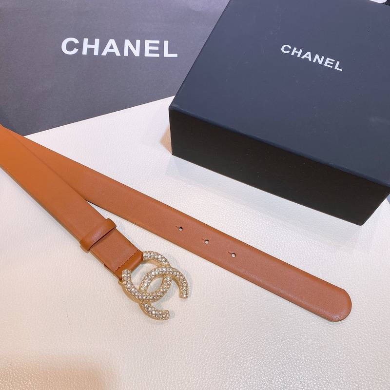 Chanel Brown Belt With Double C Buckle Gold-Toned and Strass Metal Women Belt 30MM - KAIROO