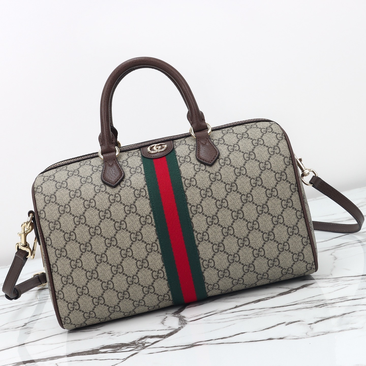 GUCCI Ophidia Series GG Canvas with Web Stripe Large Boston Bag Travel Bags - KAIROO