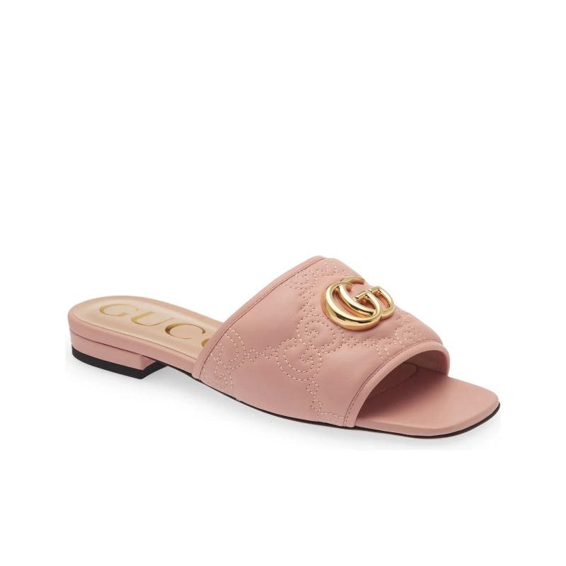 Gucci Jolie GG Matelassé Square Toe Flat Leather Mule Slide - KAIROO