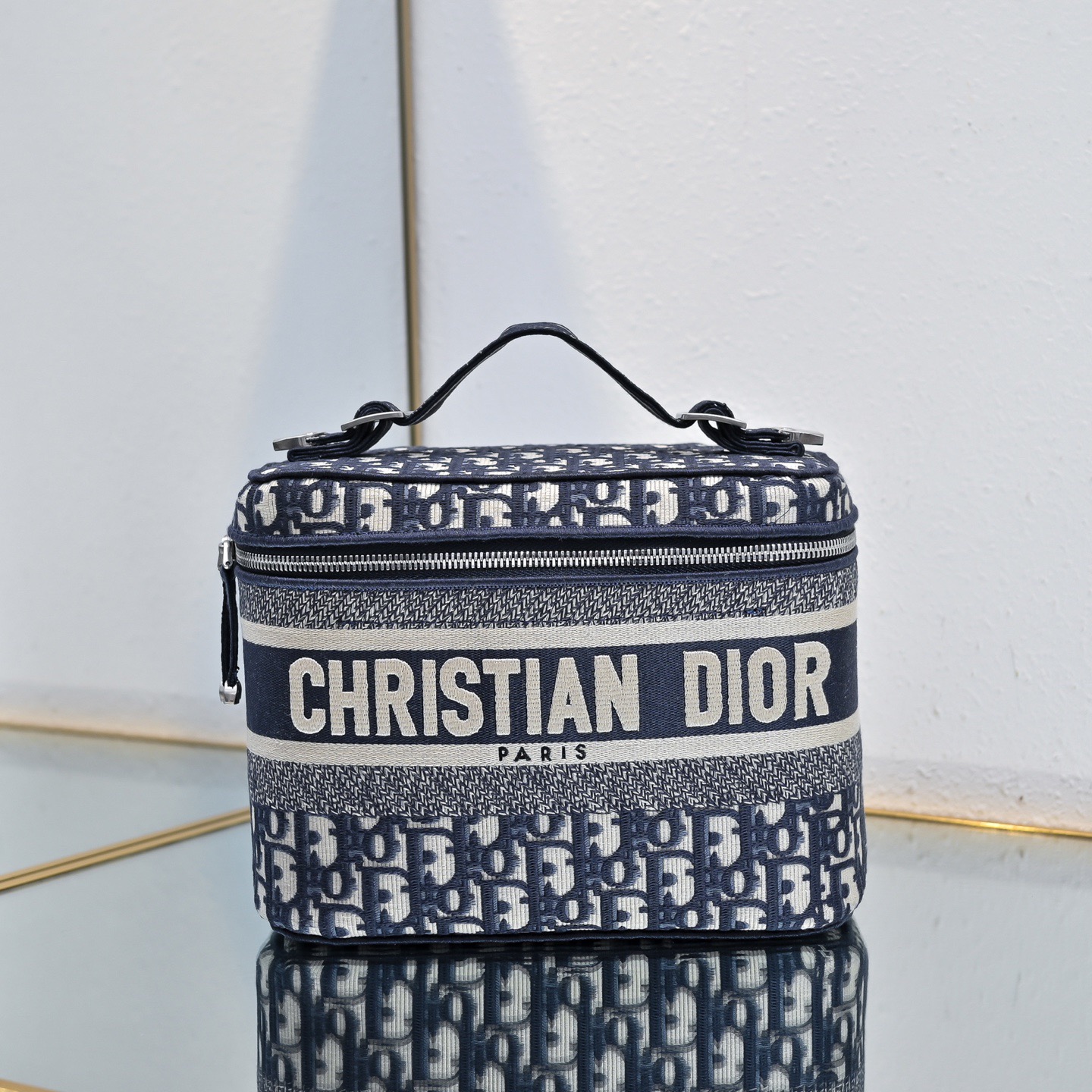 Dior Oblique Navy Oblique Jacquard Embroidery Clutch Cosmetic Bag - KAIROO