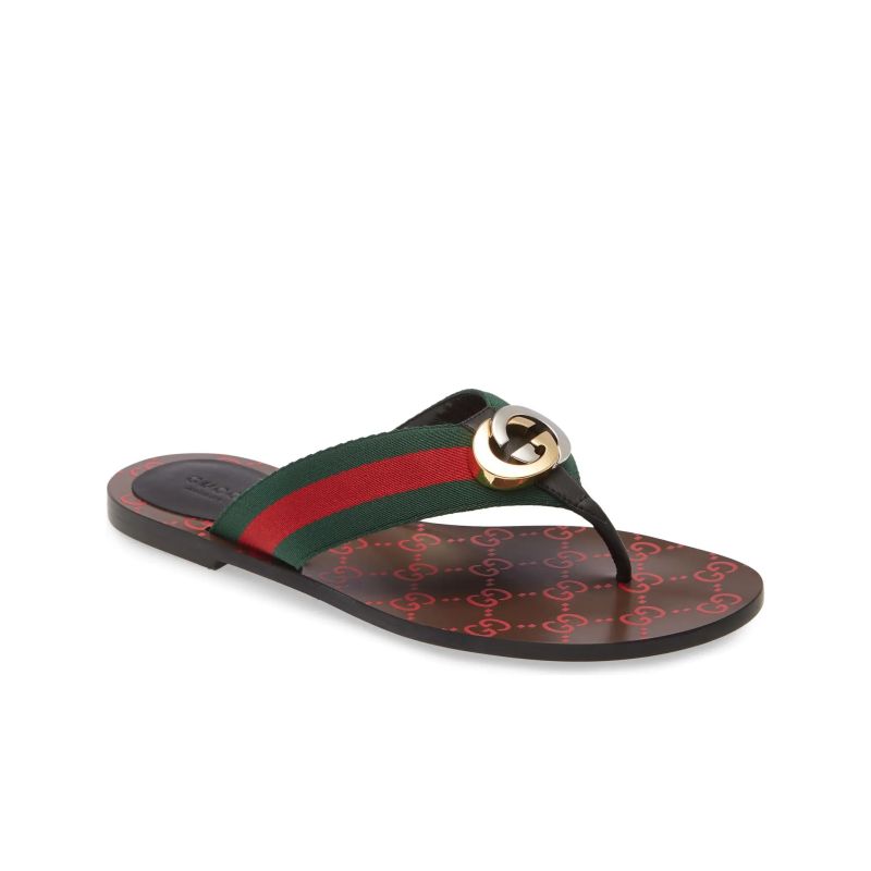 GUCCI Thong Sandal with Web Stripe and Double G - KAIROO